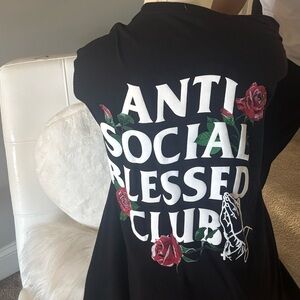Black Graphic Tee with Red Rose and White Lettering